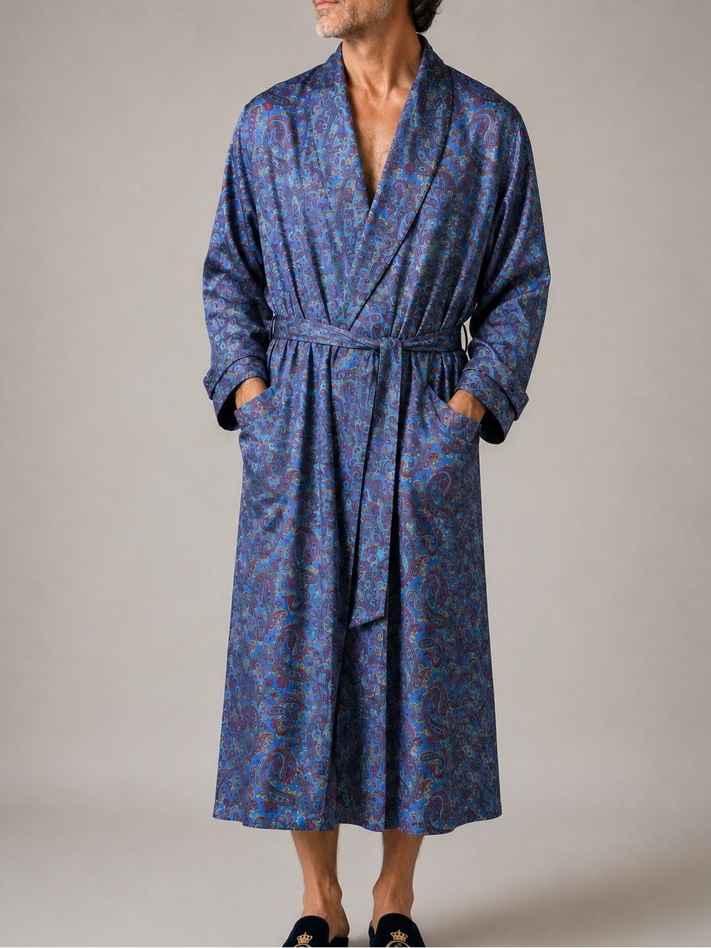 Winter Silks Vintage 100% Silk Paisley Men’s Smoking Robe Belted Size M